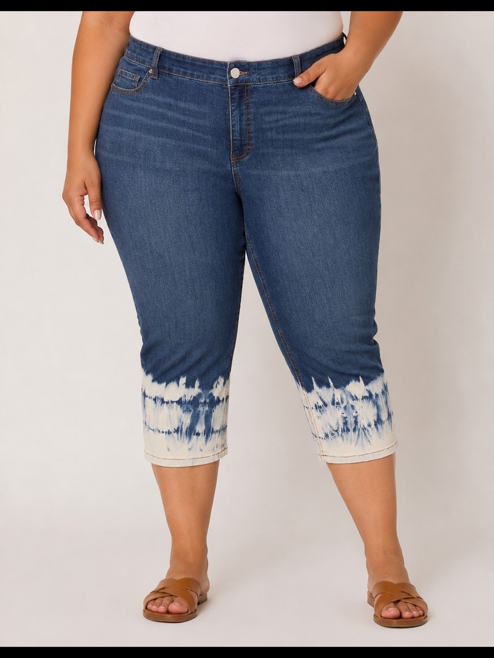 loralette Blue Tie-Dye Hem Crop Jeans Size 18
